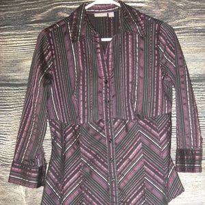 Apt. 9 Purple Ribbon Stripe Blouse Stretch Large